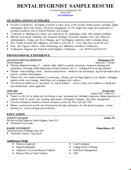 dentist hygiene resume template