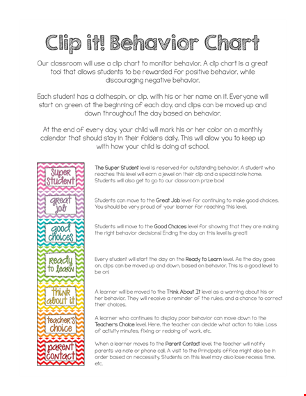 behavior chart template for tracking daily behavior levels template