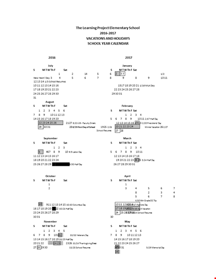 elementary school project calendar template | easily manage and track projects template