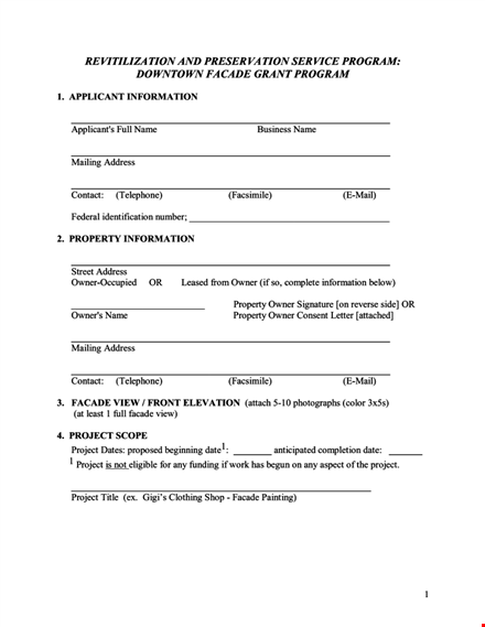 facade grant application form template