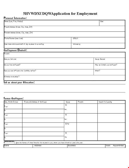 job application form for restaurant template