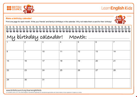 monthly birthday calendar template - plan and track birthdays easily template