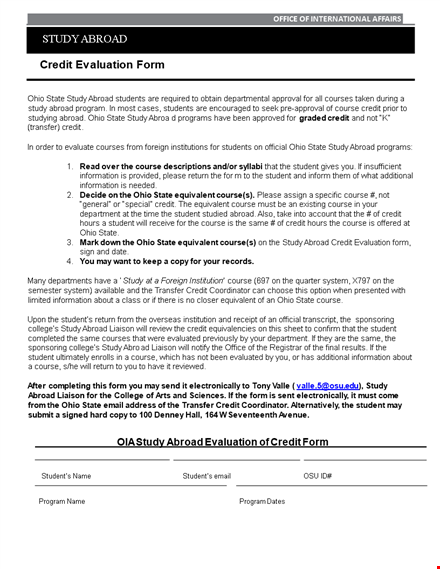 evaluation form template for student course state abroad template