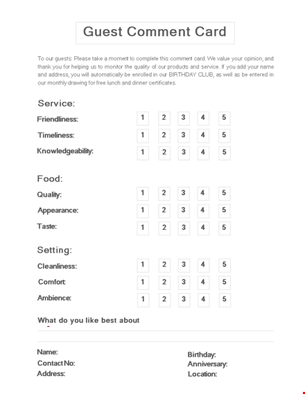 create an effective comment card template for better customer feedback template