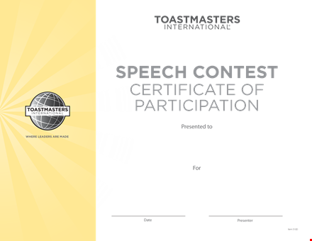 international speech contest certificate | toastmasters template