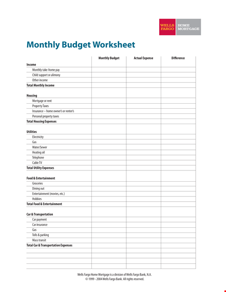 track your monthly household expenses and keep your budget in balance template