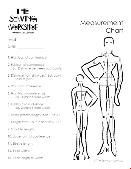 simple measurement chart - length & waist sizes for easy reference template