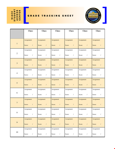 grade tracking sheet - class, score, student, assignment | niacc template