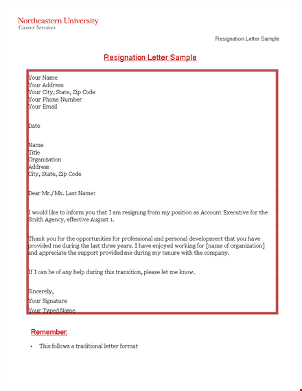 sample email resignation thank you letter - address included template