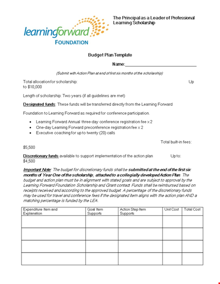 principal budget plan and scoring for budget template