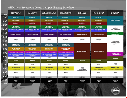 general therapy schedule sample template