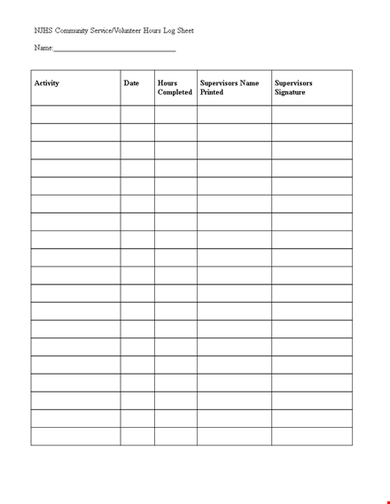 Log Sheet - Track Community Service Hours with Supervisors