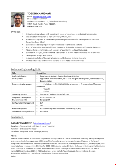 experienced software engineering resume - systems, development, embedded linux template