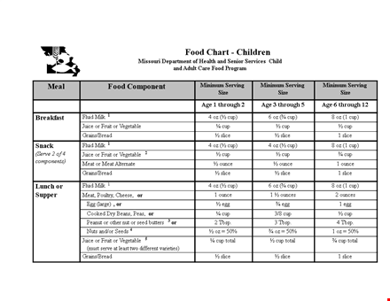 example of food chart template template