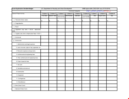 grant application budget template - manage costs, programs, and estimated columns template