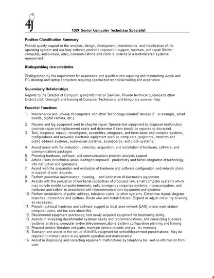 senior computer technician job description template