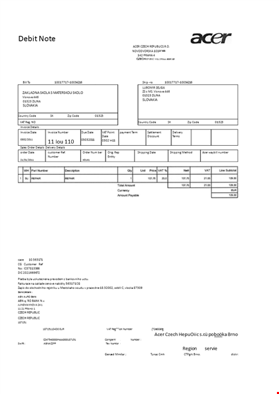 free debit note template