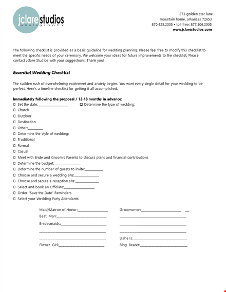 essential wedding checklist template