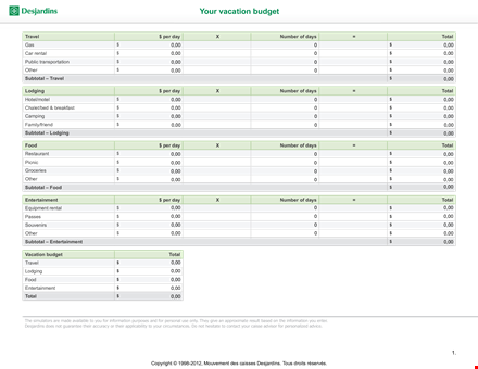 your vacation budget pdf download template