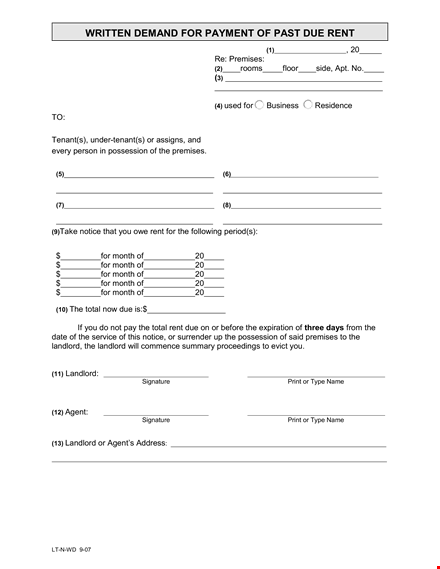 past due rent demand notice: prompt payment request from landlord template