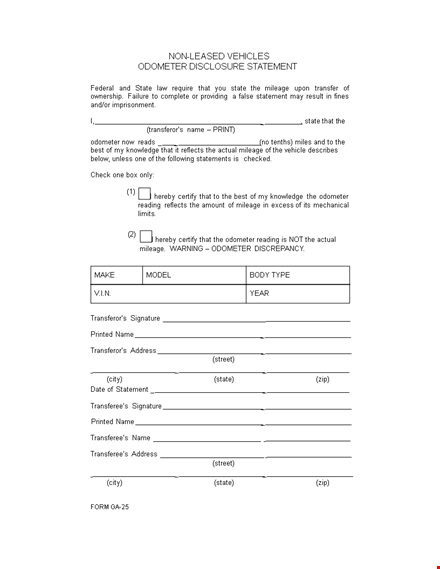 complete your vehicle sale with an odometer disclosure statement | state requirements template