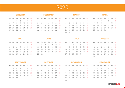 yearly calendar 2020 example template