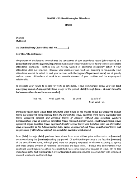 staff attendance warning letter template template