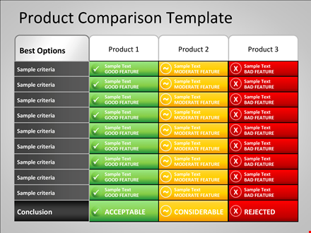 comparison chart template - easily compare samples, criteria, and features template