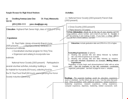 high school education resume example - experience, skills, volunteer (60 characters) template