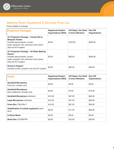 event services avpricelist template