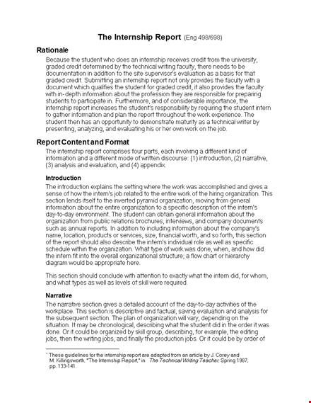 student internship report format template