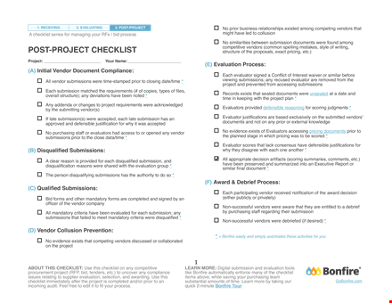 post project evaluating checklist template