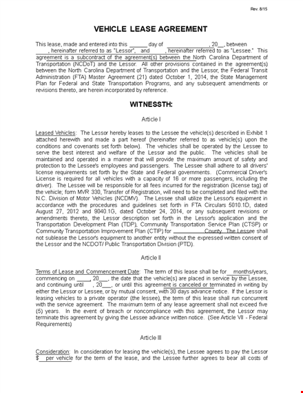 simple vehicle lease agreement template template