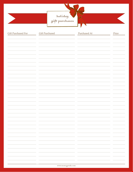 organize your holiday gift purchases with our template template