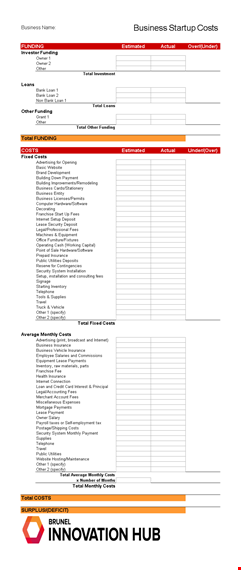 excel start up business budget template template