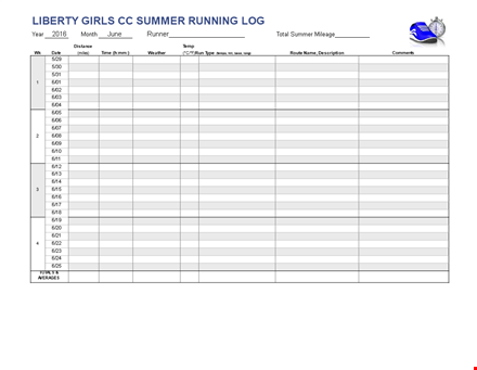 summer running log for girls | liberty running log template