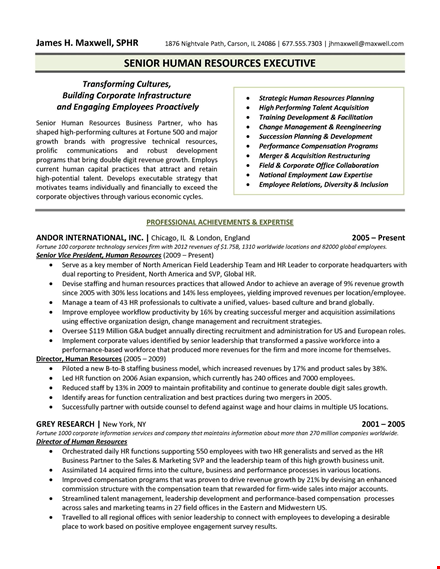 free hr executive resume template