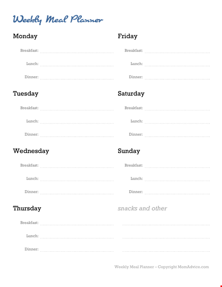 free weekly meal planner template template