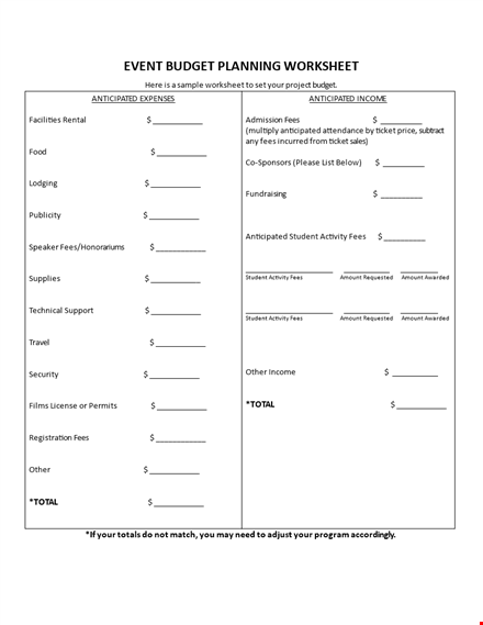 event budget planning template - plan your student activity budget & anticipated amount template