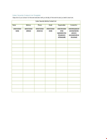 secure your contacts with our cyber-friendly contact list template template