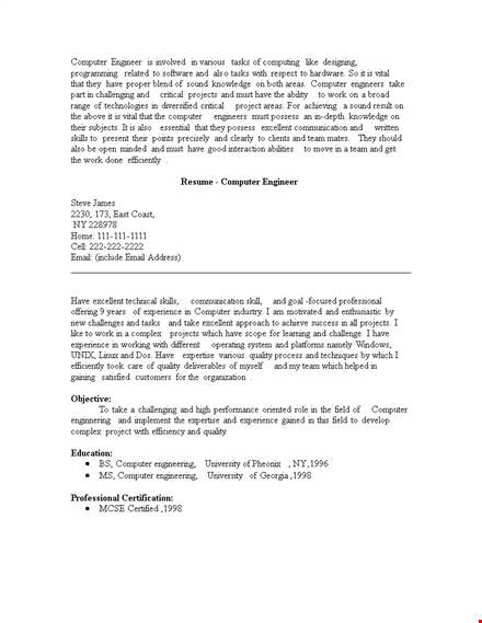 fresher computer engineer resume template