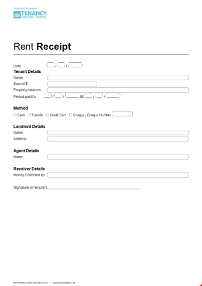 licensed rent receipt with cheque payment template