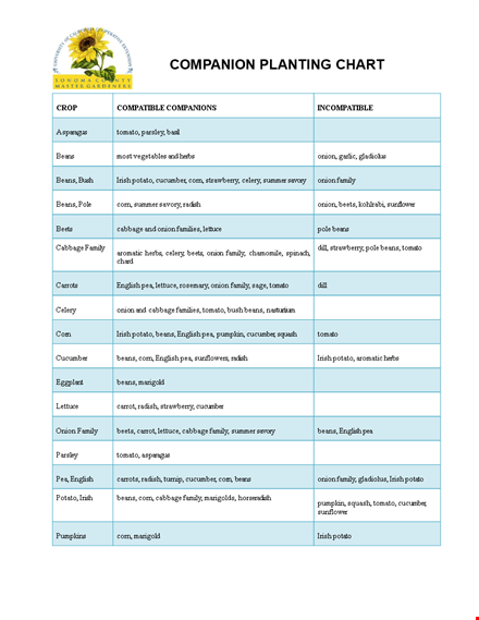 crop companion planting chart template