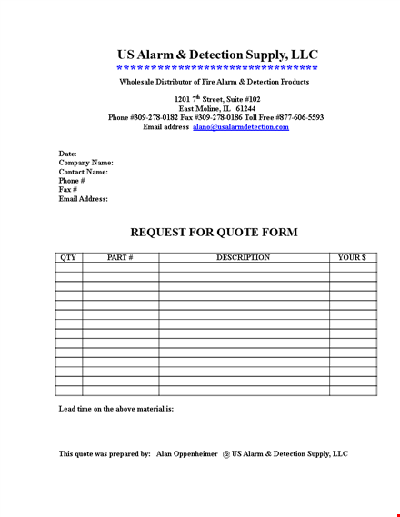 request for quote - get supplies and phone alarm detection template