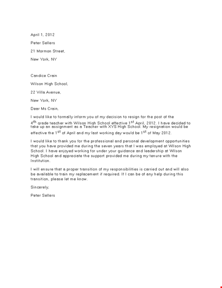 Short Resignation Letter For Teachers