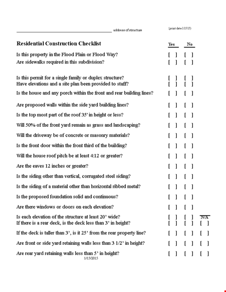 residential construction checklist template