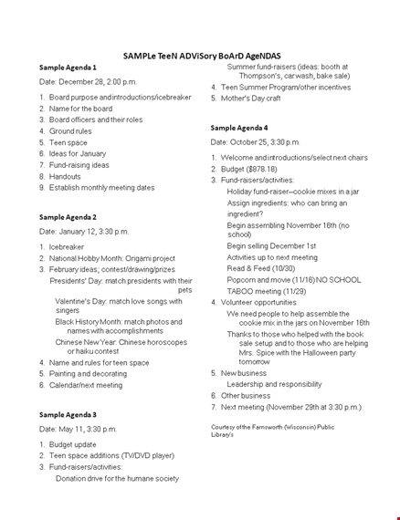 sample teen advisory board agenda template