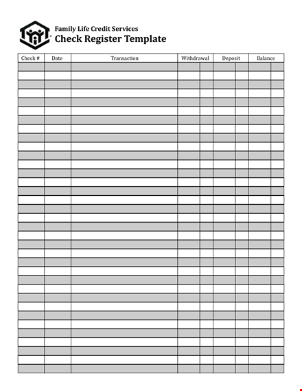 track your finances with our family checkbook register - manage services, credit, and checks template