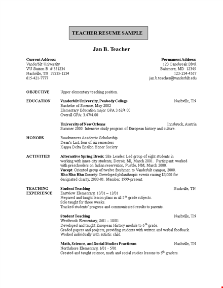 free elementary teacher resume template