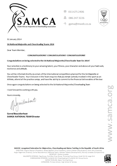 send a heartfelt congratulations letter to national majorette winners template